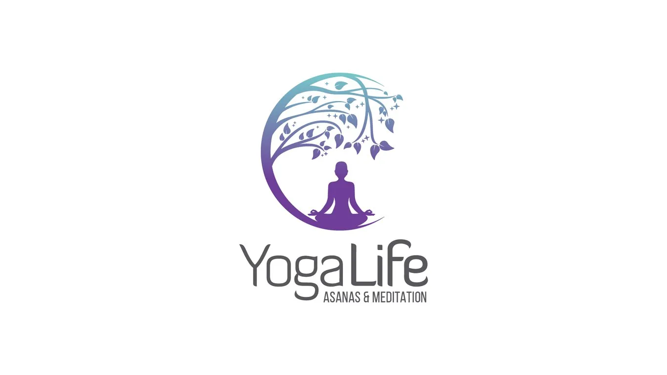 Yoga Life logo featuring a meditating silhouette beneath a circular tree motif